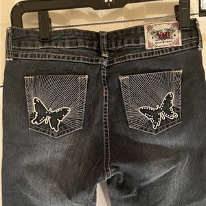 YMI Girls Youth Black Jeans with Butterfly Embroidery